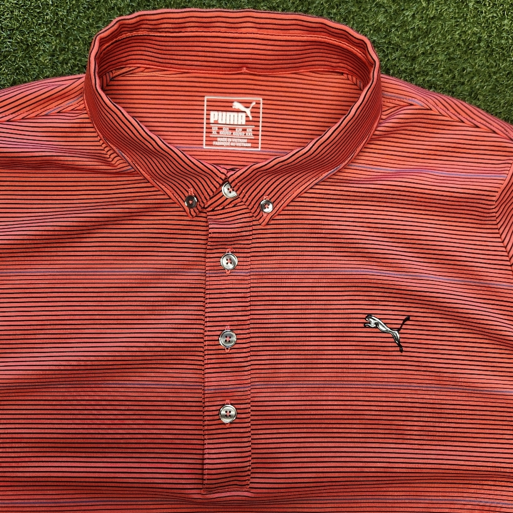 Mens Puma Golf Polo Size XL Red Blue Black Striped